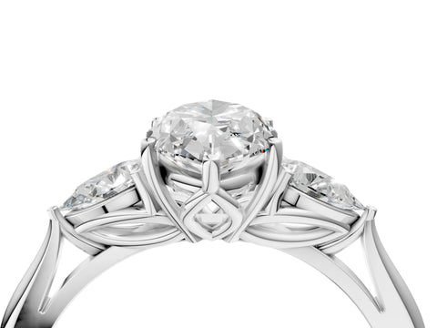 White gold Marquise Cut Diamond Three-Stone Ring with Pear with Moissanite side stone Side Stones and Prong Setting_40