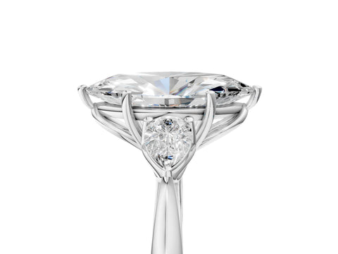 White gold Marquise Cut Diamond Three-Stone Ring with Pear with Moissanite side stone Side Stones and Prong Setting_41