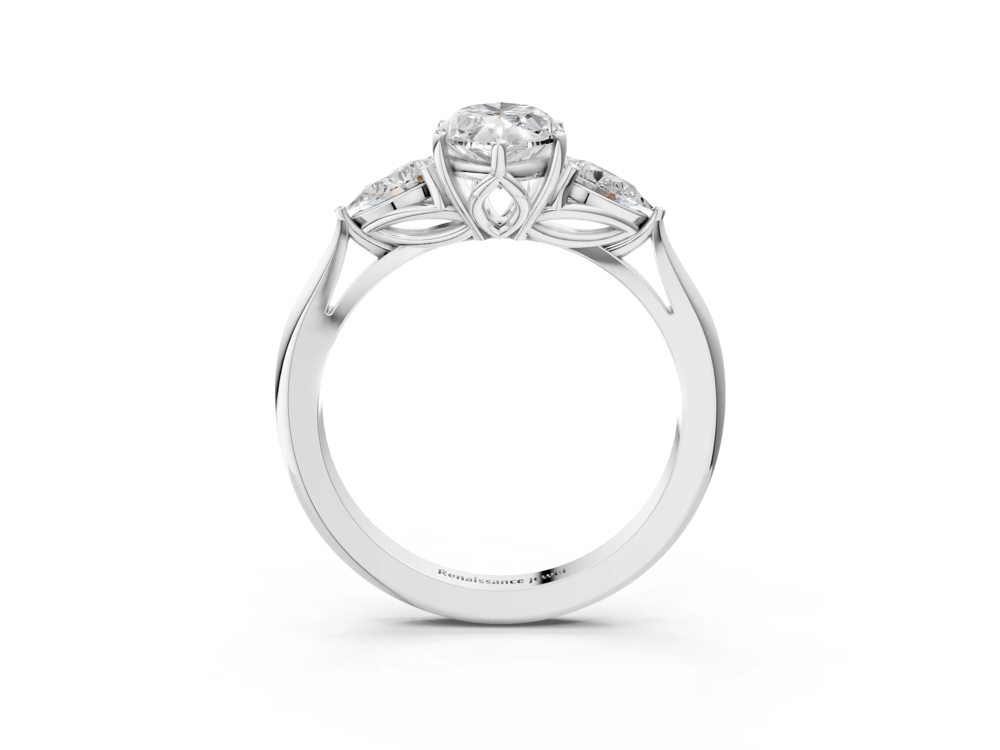 White gold Marquise Cut Diamond Three-Stone Ring with Pear with Moissanite side stone Side Stones and Prong Setting_63