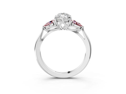 White gold Marquise Cut Diamond Three-Stone Ring with Pear with Morganite side stone Side Stones and Prong Setting_15