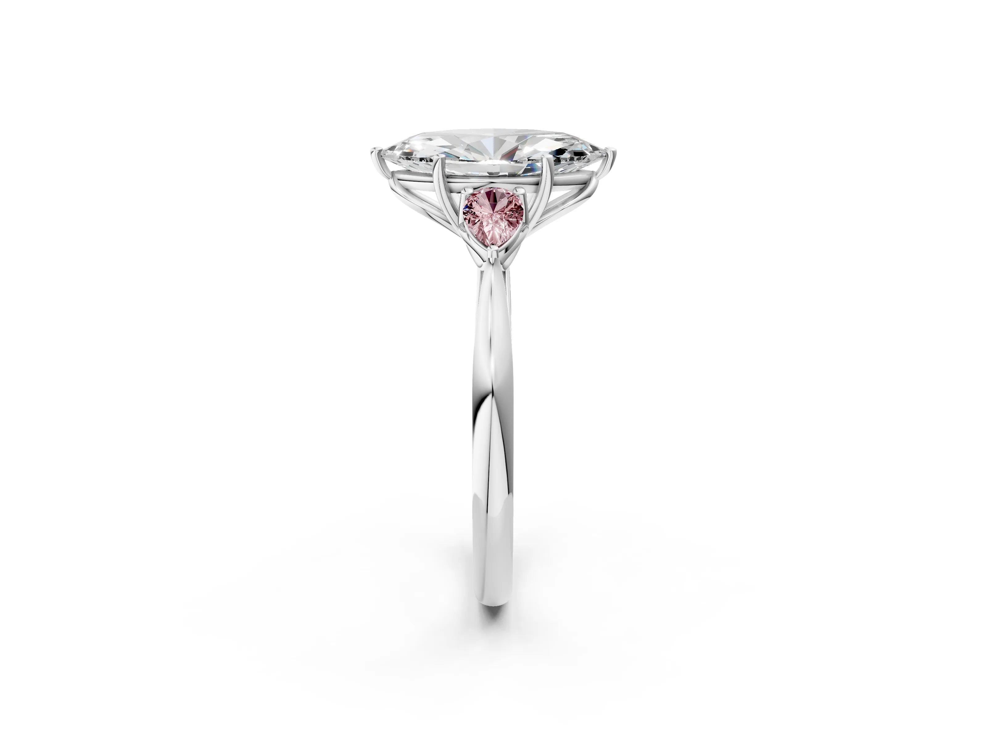 White gold Marquise Cut Diamond Three-Stone Ring with Pear with Morganite side stone Side Stones and Prong Setting_26