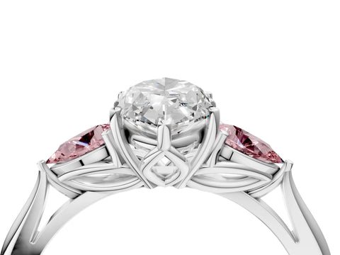 White gold Marquise Cut Diamond Three-Stone Ring with Pear with Morganite side stone Side Stones and Prong Setting_28