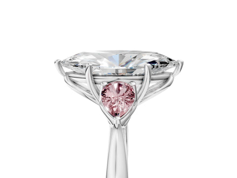 White gold Marquise Cut Diamond Three-Stone Ring with Pear with Morganite side stone Side Stones and Prong Setting_29