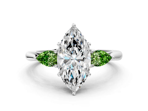 White gold Marquise Cut Diamond Three-Stone Ring with Pear with Peridot side stone Side Stones and Prong Setting_12