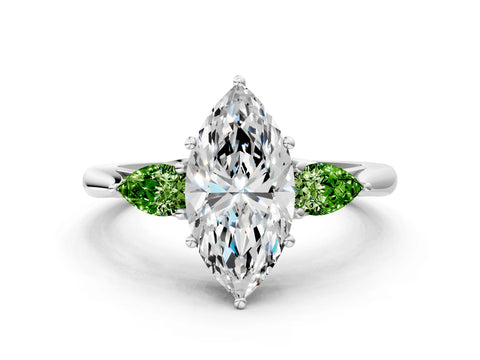 White gold Marquise Cut Diamond Three-Stone Ring with Pear with Peridot side stone Side Stones and Prong Setting_12