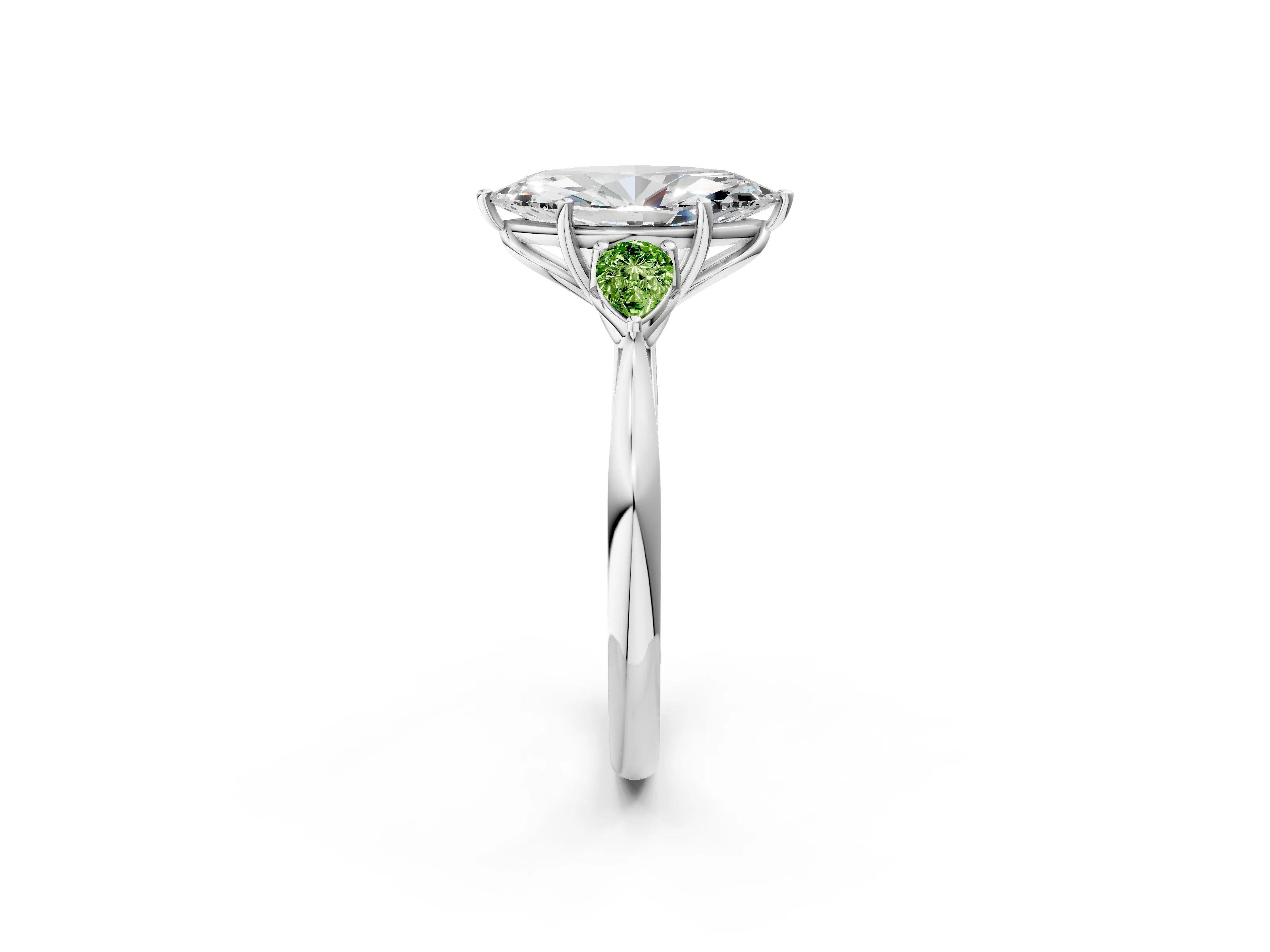 White gold Marquise Cut Diamond Three-Stone Ring with Pear with Peridot side stone Side Stones and Prong Setting_14