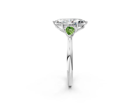 White gold Marquise Cut Diamond Three-Stone Ring with Pear with Peridot side stone Side Stones and Prong Setting_14