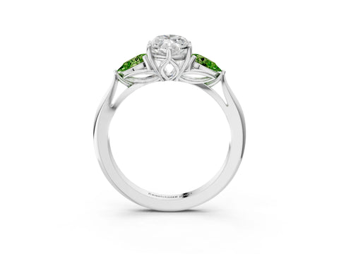 White gold Marquise Cut Diamond Three-Stone Ring with Pear with Peridot side stone Side Stones and Prong Setting_15