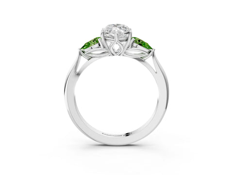 White gold Marquise Cut Diamond Three-Stone Ring with Pear with Peridot side stone Side Stones and Prong Setting_15