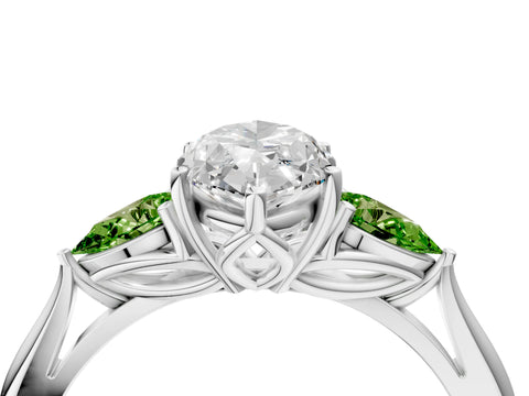 White gold Marquise Cut Diamond Three-Stone Ring with Pear with Peridot side stone Side Stones and Prong Setting_16
