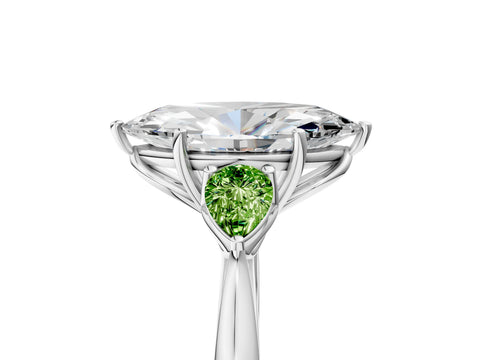 White gold Marquise Cut Diamond Three-Stone Ring with Pear with Peridot side stone Side Stones and Prong Setting_17