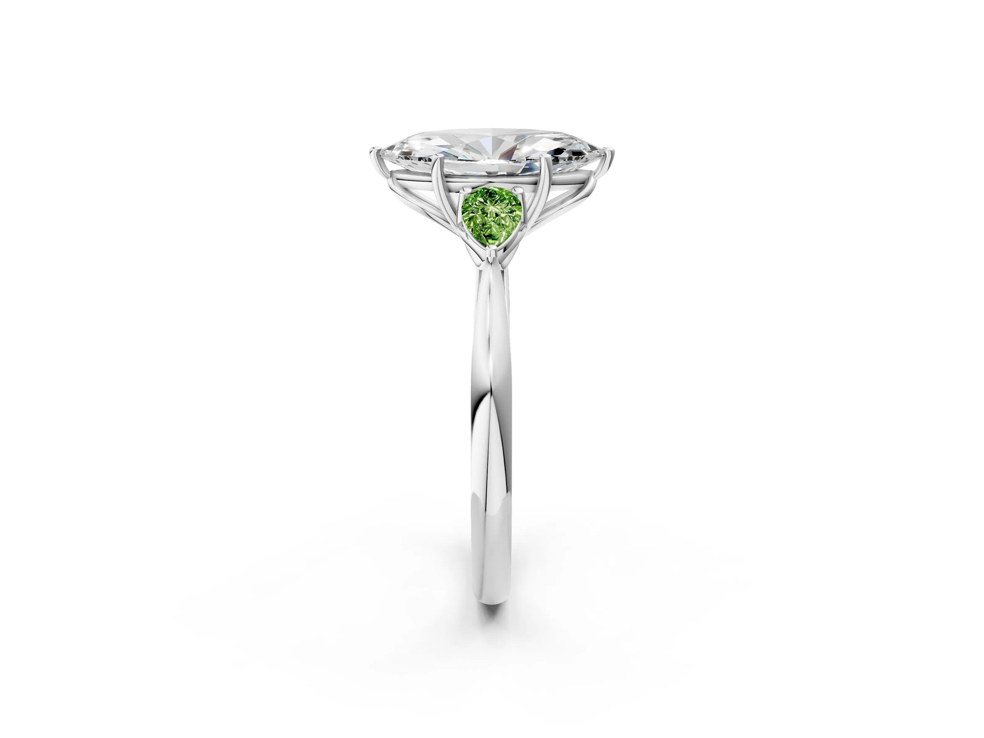 White gold Marquise Cut Diamond Three-Stone Ring with Pear with Peridot side stone Side Stones and Prong Setting_20