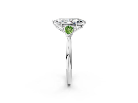 White gold Marquise Cut Diamond Three-Stone Ring with Pear with Peridot side stone Side Stones and Prong Setting_20