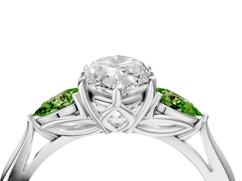 White gold Marquise Cut Diamond Three-Stone Ring with Pear with Peridot side stone Side Stones and Prong Setting_22
