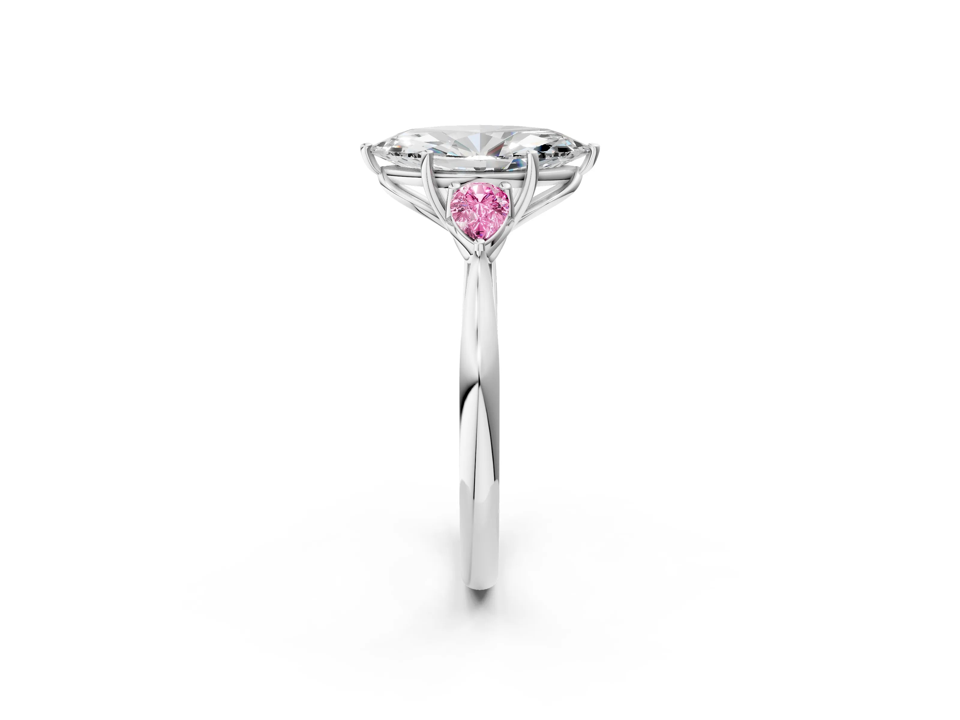 White gold Marquise Cut Diamond Three-Stone Ring with Pear with Pink Sapphire side stone Side Stones and Prong Setting_38