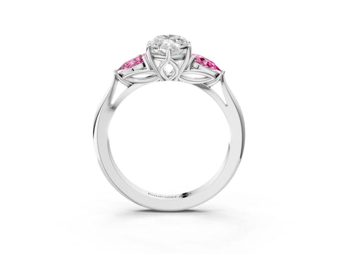 White gold Marquise Cut Diamond Three-Stone Ring with Pear with Pink Sapphire side stone Side Stones and Prong Setting_39