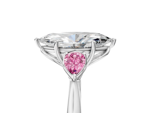 White gold Marquise Cut Diamond Three-Stone Ring with Pear with Pink Sapphire side stone Side Stones and Prong Setting_41