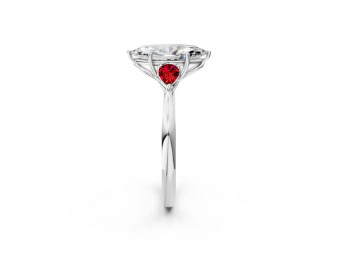 White gold Marquise Cut Diamond Three-Stone Ring with Pear with Ruby side stone Side Stones and Prong Setting_26