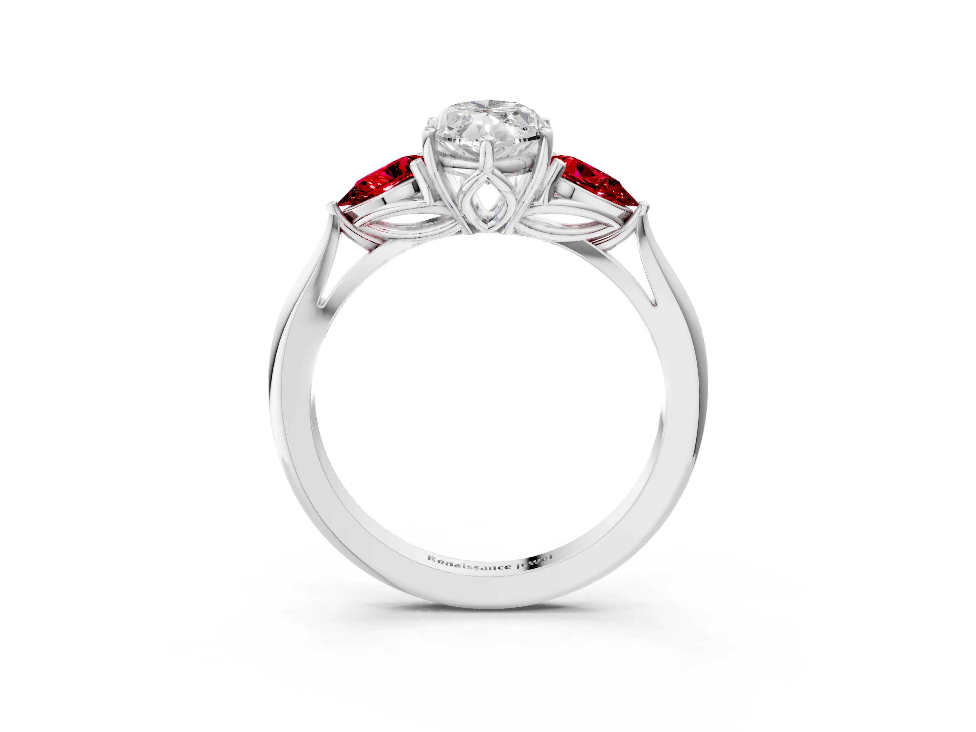 White gold Marquise Cut Diamond Three-Stone Ring with Pear with Ruby side stone Side Stones and Prong Setting_27