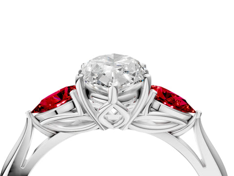 White gold Marquise Cut Diamond Three-Stone Ring with Pear with Ruby side stone Side Stones and Prong Setting_28