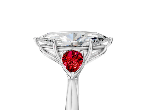 White gold Marquise Cut Diamond Three-Stone Ring with Pear with Ruby side stone Side Stones and Prong Setting_29