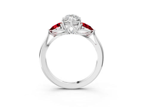 White gold Marquise Cut Diamond Three-Stone Ring with Pear with Ruby side stone Side Stones and Prong Setting_51