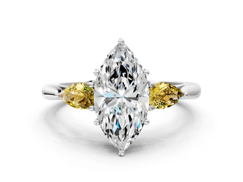 White gold Marquise Cut Diamond Three-Stone Ring with Pear with Yellow Sapphire side stone Side Stones and Prong Setting_24