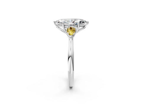 White gold Marquise Cut Diamond Three-Stone Ring with Pear with Yellow Sapphire side stone Side Stones and Prong Setting_26