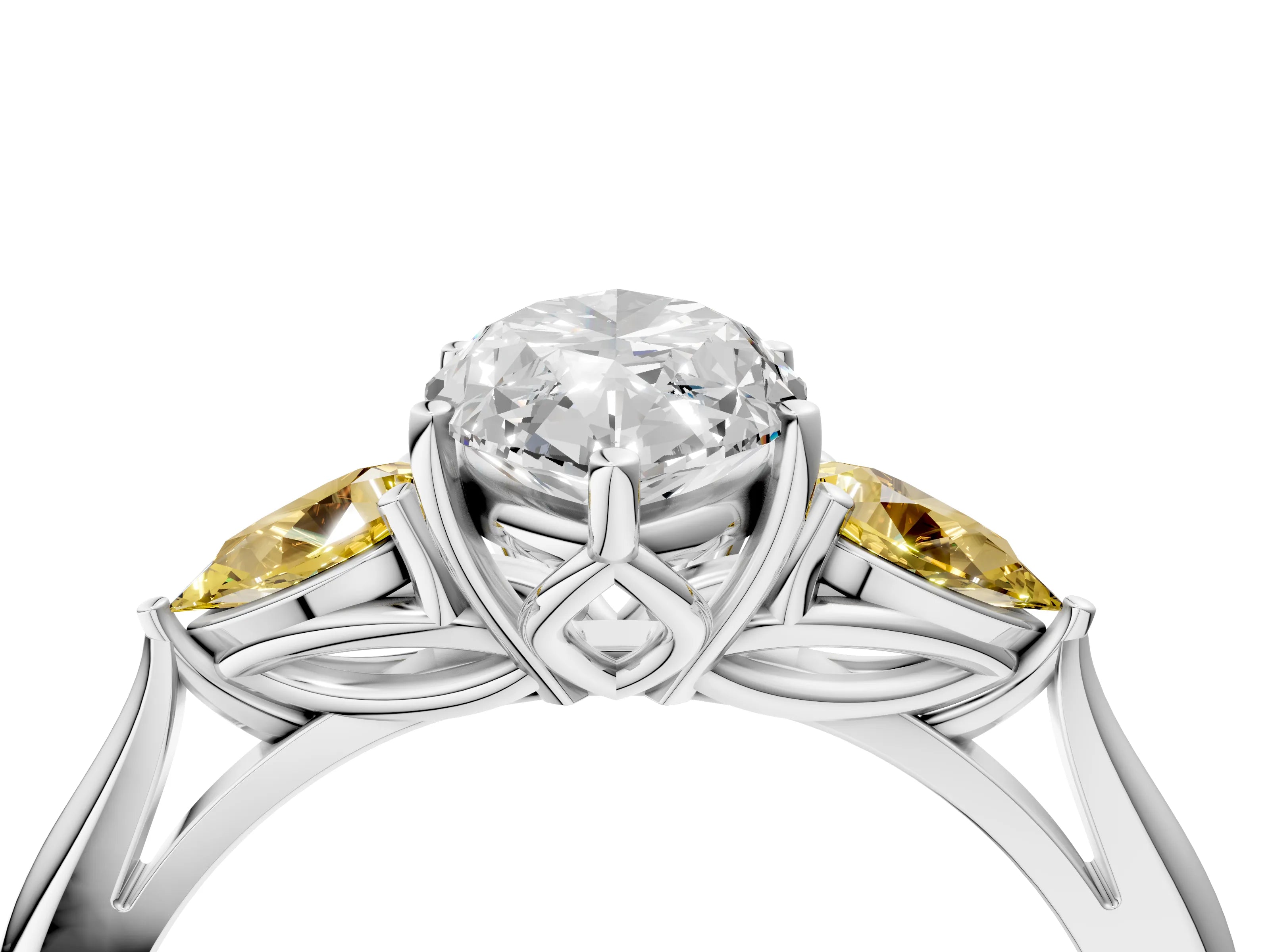 White gold Marquise Cut Diamond Three-Stone Ring with Pear with Yellow Sapphire side stone Side Stones and Prong Setting_28