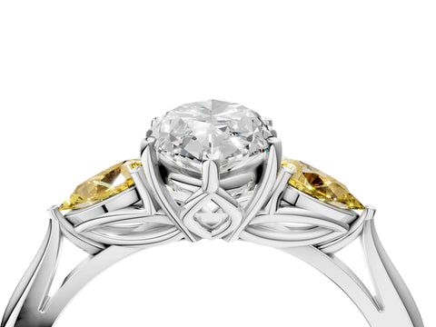 White gold Marquise Cut Diamond Three-Stone Ring with Pear with Yellow Sapphire side stone Side Stones and Prong Setting_28