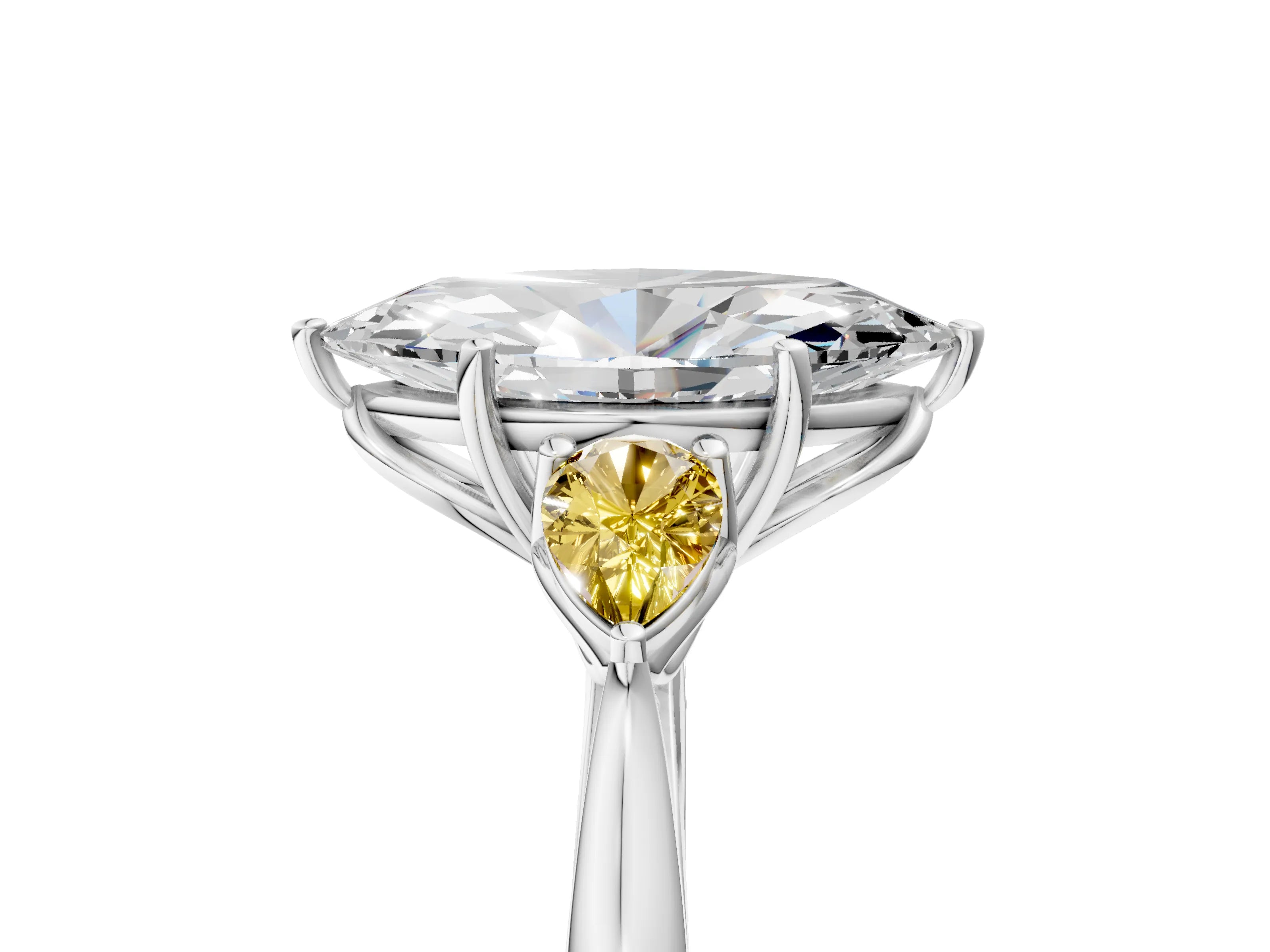 White gold Marquise Cut Diamond Three-Stone Ring with Pear with Yellow Sapphire side stone Side Stones and Prong Setting_29