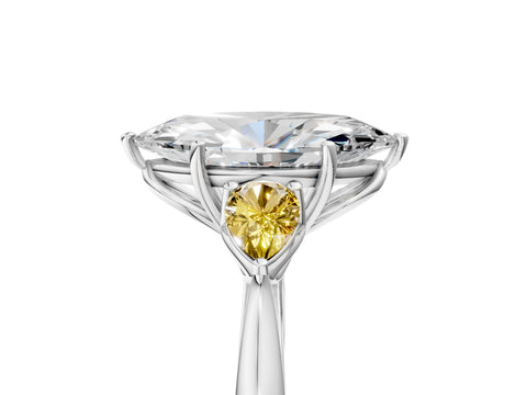 White gold Marquise Cut Diamond Three-Stone Ring with Pear with Yellow Sapphire side stone Side Stones and Prong Setting_29