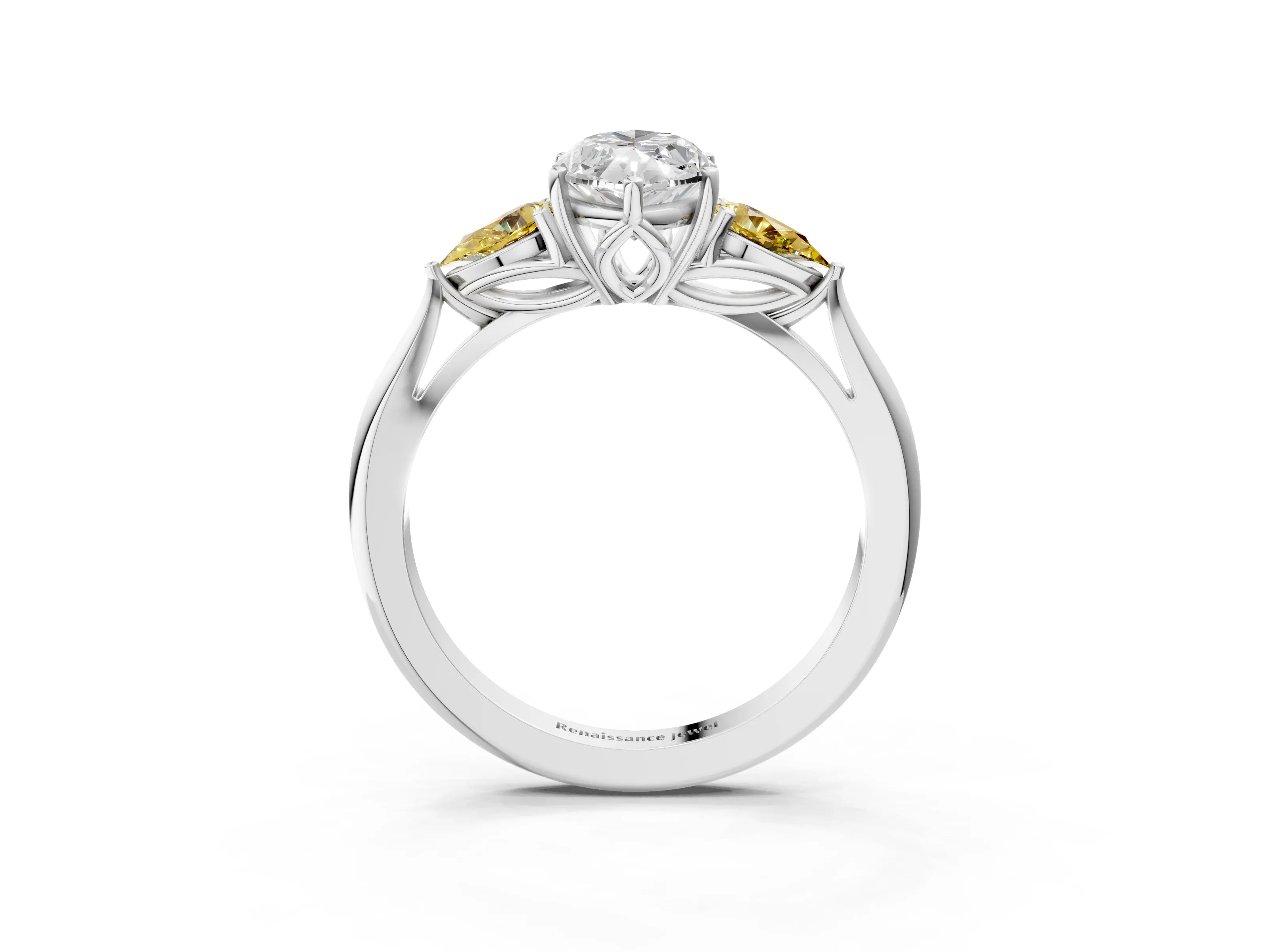White gold Marquise Cut Diamond Three-Stone Ring with Pear with Yellow Sapphire side stone Side Stones and Prong Setting_39