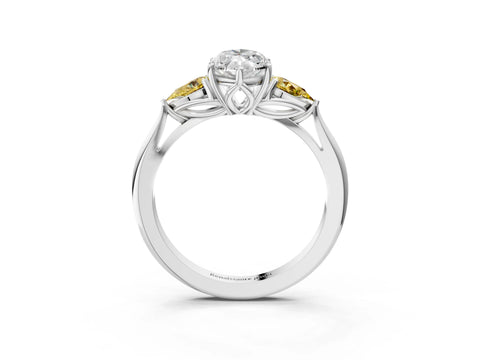 White gold Marquise Cut Diamond Three-Stone Ring with Pear with Yellow Sapphire side stone Side Stones and Prong Setting_39