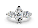 White gold Marquise Cut Diamond Three-Stone Ring with Prong Setting and Classic Band_147