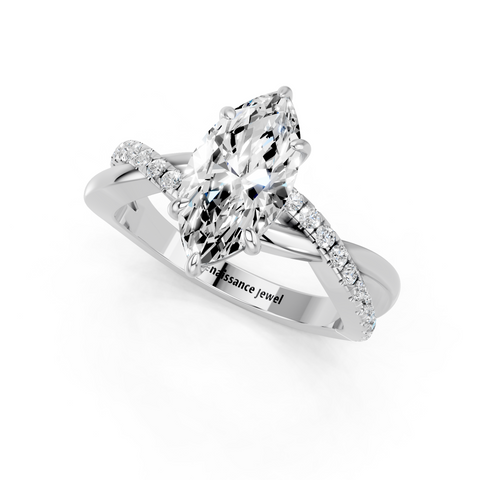 White gold Marquise Cut Diamond Twist Band Solitaire with Prong Setting_27
