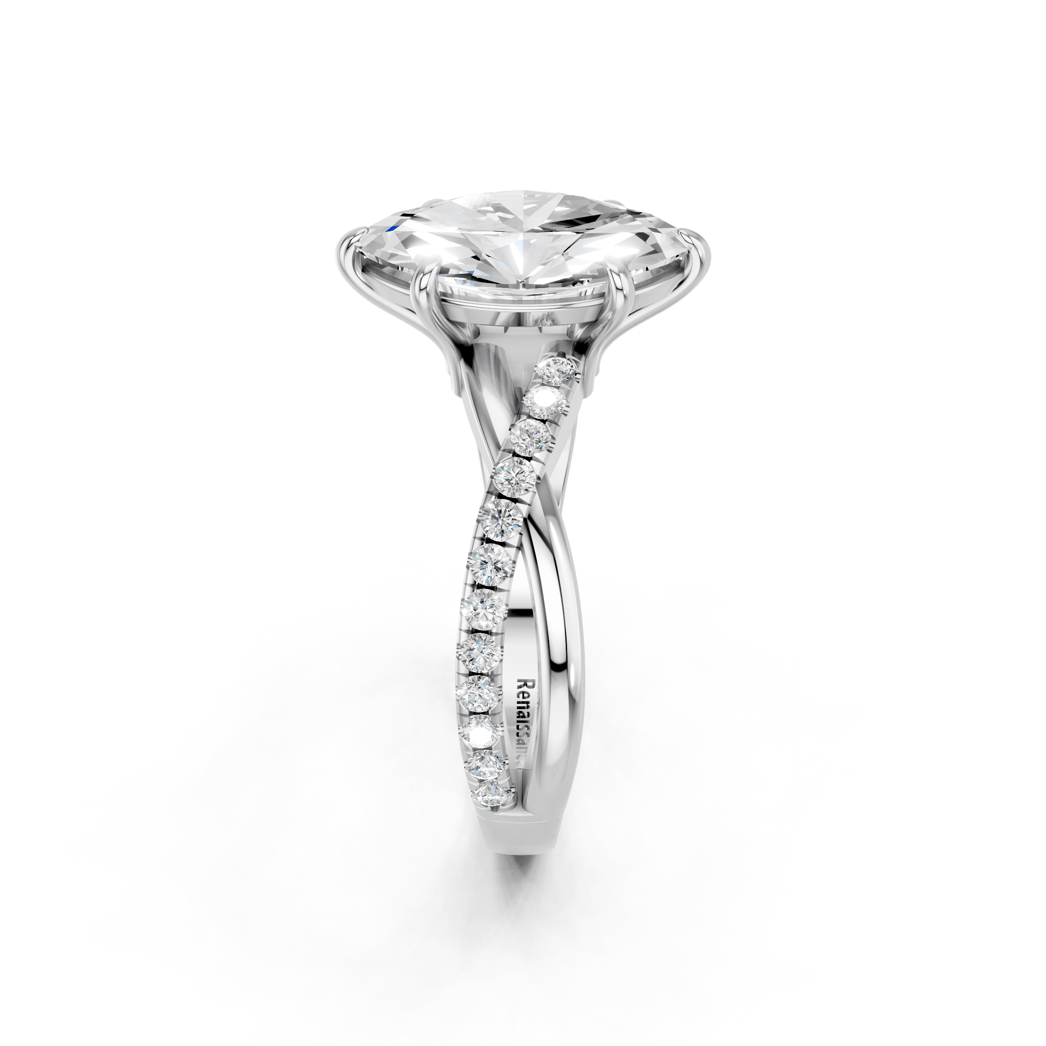 White gold Marquise Cut Diamond Twist Band Solitaire with Prong Setting_28