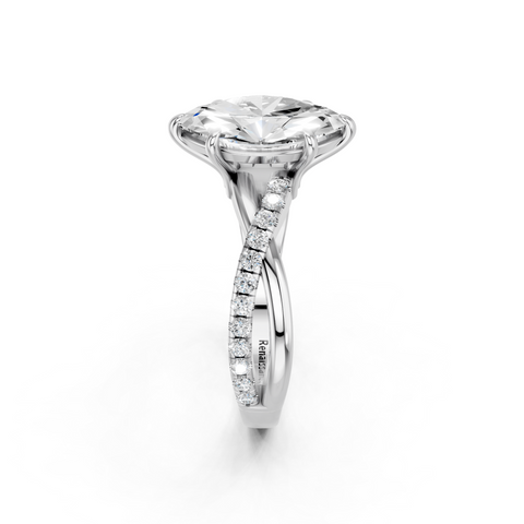 White gold Marquise Cut Diamond Twist Band Solitaire with Prong Setting_28