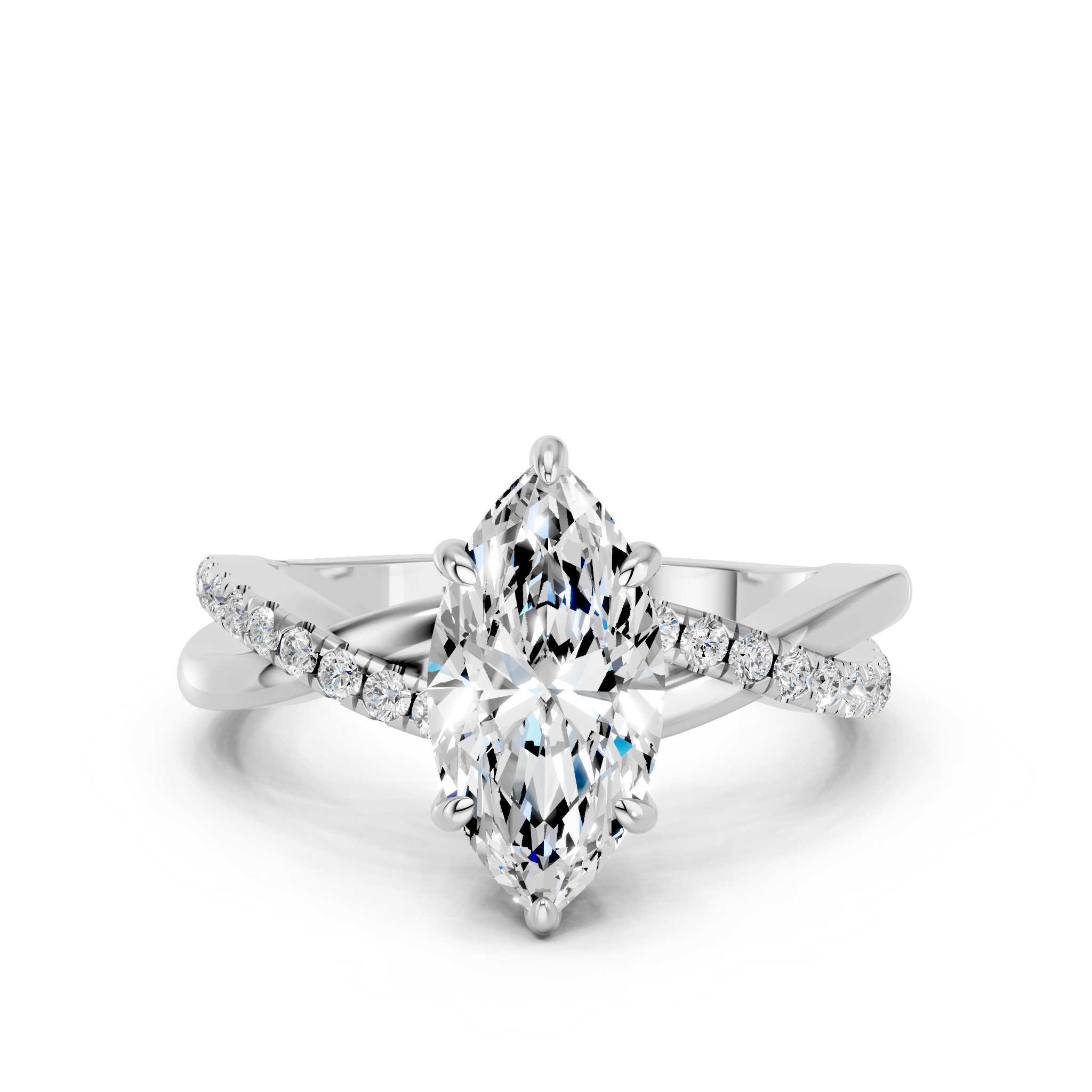 White gold Marquise Cut Diamond Twist Band Solitaire with Prong Setting_35
