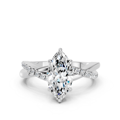 White gold Marquise Cut Diamond Twist Band Solitaire with Prong Setting_35