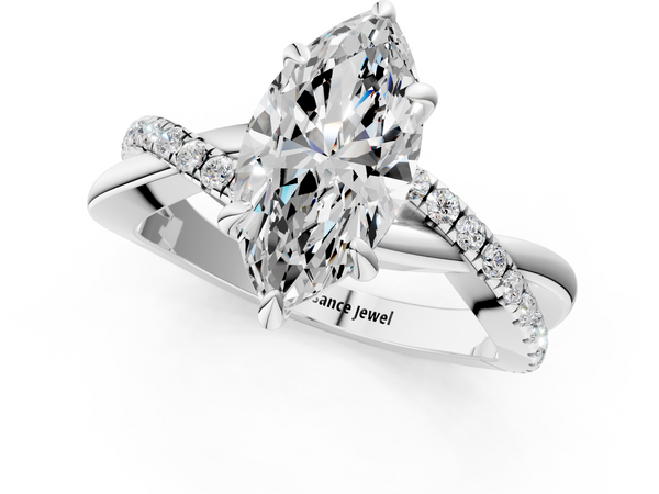 White gold Marquise Cut Diamond Twist Band Solitaire with Prong Setting