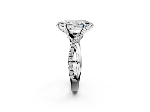 White gold Marquise Cut Diamond Twist Band Solitaire with Prong Setting
