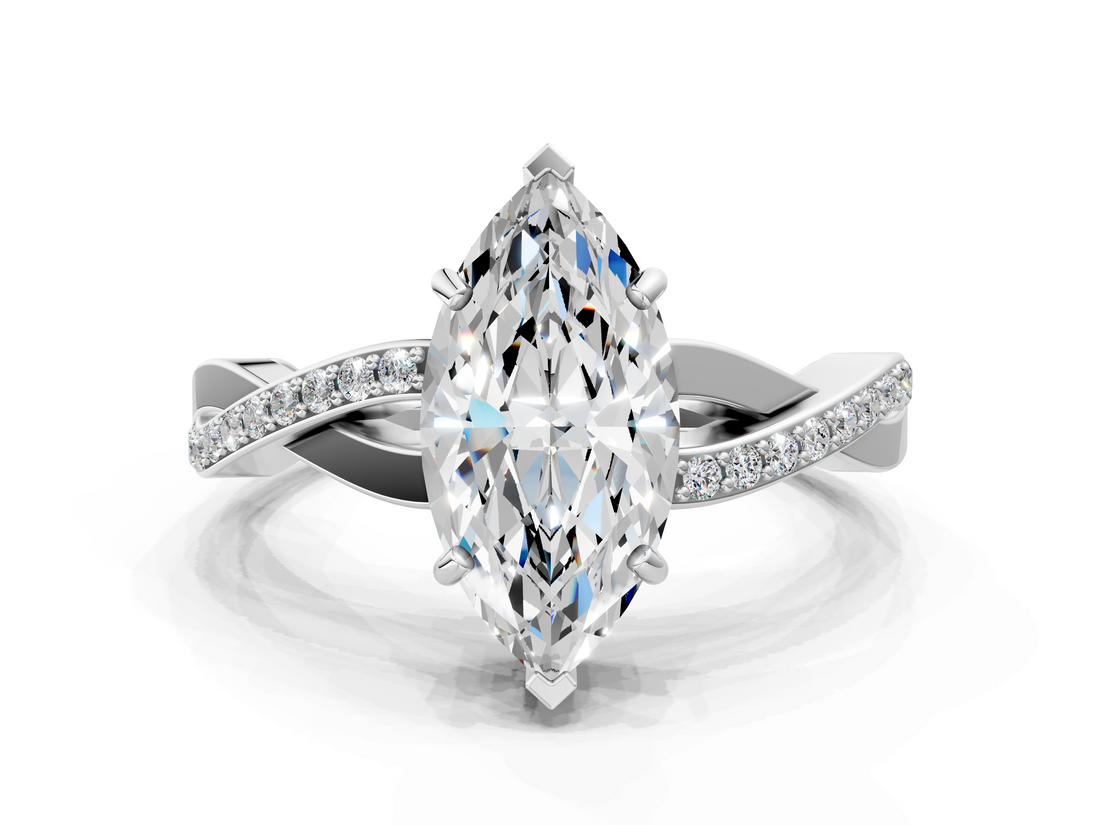 White gold Marquise Cut Diamond Twisted Band Engagement Ring with Prong Setting_39