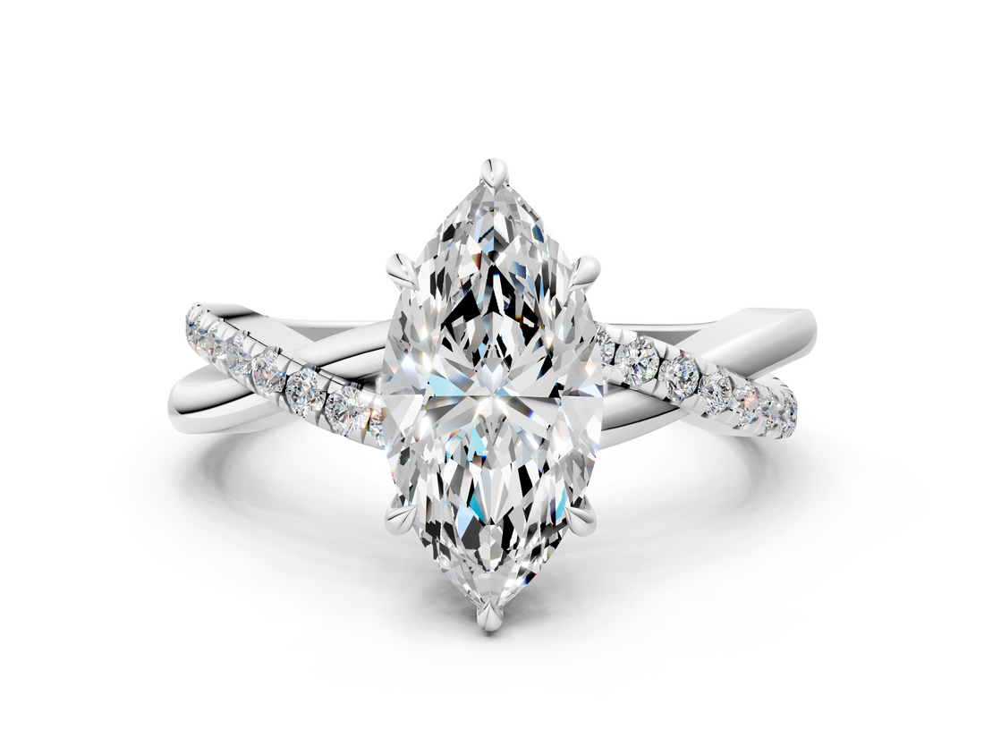White gold Marquise Cut Diamond Twisted Band with Pavé Setting and Four-Prong Setting_55