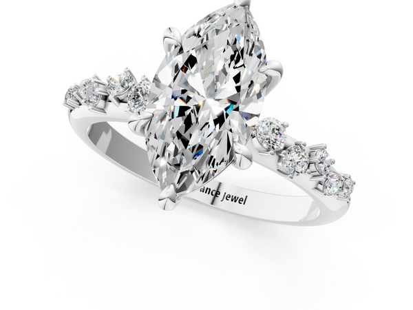 Sterling Silver Marquise Solitaire Engagement Ring Setting with Graduated Scattered Accents
