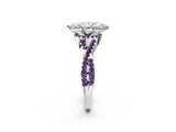 White gold Marquise Cut Diamond with Amethyst side stone Halo Twist Band Solitaire Prong Setting Ring_14