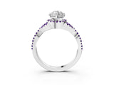 White gold Marquise Cut Diamond with Amethyst side stone Halo Twist Band Solitaire Prong Setting Ring_15