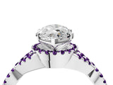 White gold Marquise Cut Diamond with Amethyst side stone Halo Twist Band Solitaire Prong Setting Ring_16