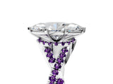 White gold Marquise Cut Diamond with Amethyst side stone Halo Twist Band Solitaire Prong Setting Ring_17