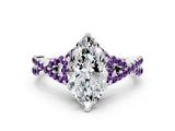 White gold Marquise Cut Diamond with Amethyst side stone Halo Twist Band Solitaire Prong Setting Ring_24